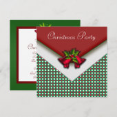 Rood groen geruit Rode bellen Hulst Kerstfeestje Kaart (Voorkant / Achterkant)