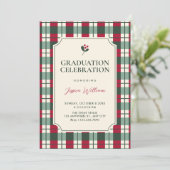 Rood groen geruit tartan patroon afstuderen kaart (Staand voorkant)