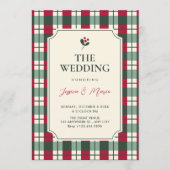 Rood groen geruit tartan patroon trouwen kaart (Voorkant)