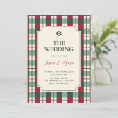 Rood groen geruit tartan patroon trouwen kaart (Staand voorkant)