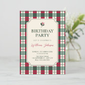 Rood groen geruit tartan patroon verjaardag kaart (Staand voorkant)