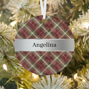 Rood groen geruit zilveren lint Kerstmis Metalen Ornament