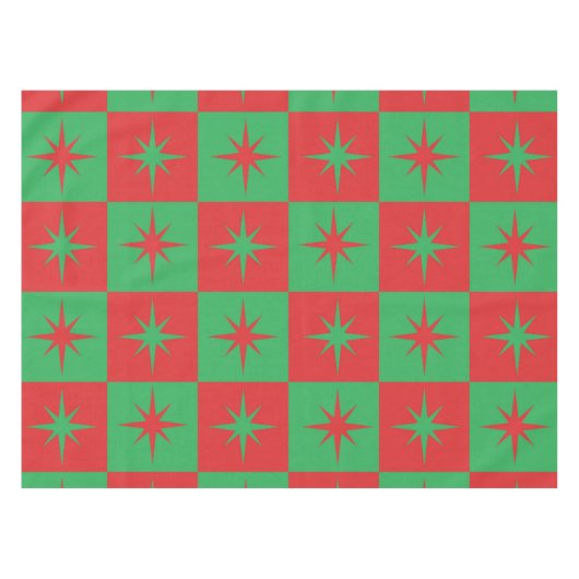 Rood groen geruite Atomic Christmas-starbursts Tafelkleed (Voorkant (Horizontaal))