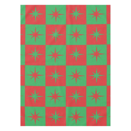 Rood groen geruite Atomic Christmas-starbursts Tafelkleed (Voorkant)