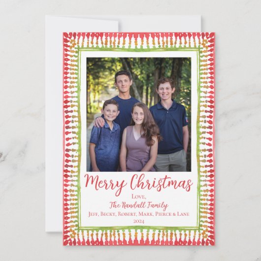 Rood & Groen Geschilderd Lijst Kerst Kaart, Vakant Feestdagenkaart (Voorkant)