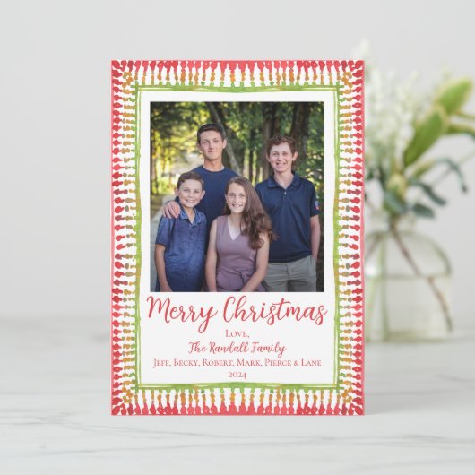 Rood & Groen Geschilderd Lijst Kerst Kaart, Vakant Feestdagenkaart (Staand voorkant)