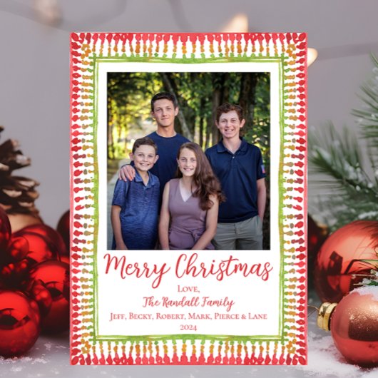 Rood & Groen Geschilderd Lijst Kerst Kaart, Vakant Feestdagenkaart