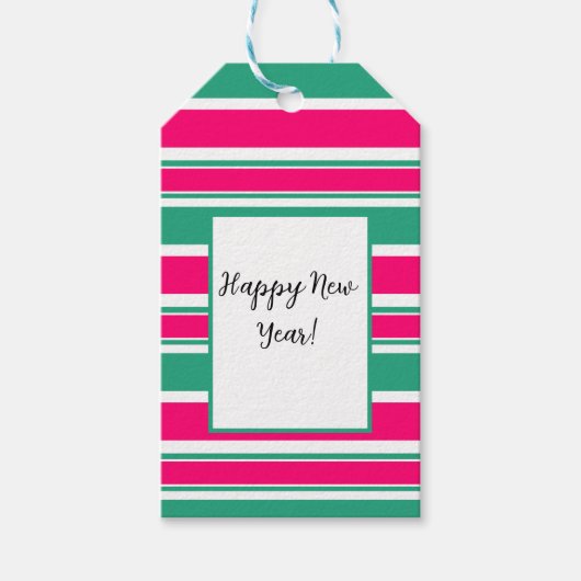 Rood - groen gestreept horizontaal patroon cadeaulabel (Voorkant)
