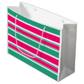 Rood - groen gestreept horizontaal patroon groot cadeauzakje (Voorkant Gekanteld)