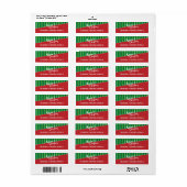 Rood & Groen Gestreepte Achtergrond, Vrolijk Kerst Etiket (Full Sheet)