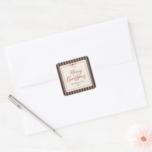 Rood & Groen Gestreepte Kerst Vierkante Sticker