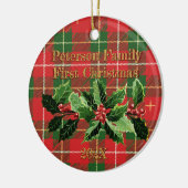 Rood groen geverfd in Holly | Familie eerste kerst Keramisch Ornament (Links)