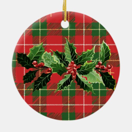 Rood groen geverfd in Holly | Familie eerste kerst Keramisch Ornament (Achterkant)