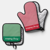 Rood Groen Gingham controleert ontwerp Ovenwant & Pannenlap Set (Voorkant / Achterkant)