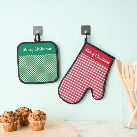 Rood Groen Gingham controleert ontwerp Ovenwant & Pannenlap Set (Insitu(Ophanging))