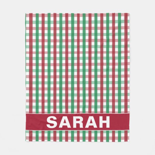 Rood & Groen Gingham met eigen naam Fleece Deken (Voorkant)