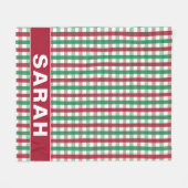 Rood & Groen Gingham met eigen naam Fleece Deken (Voorkant (Horizontaal))