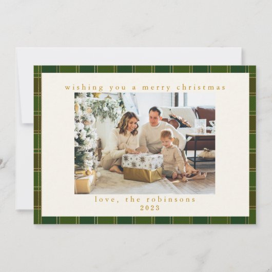 Rood Groen Gingham Plaid Aangepaste Foto Kerstmis Feestdagenkaart (Voorkant)