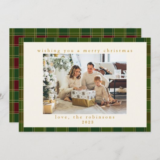 Rood Groen Gingham Plaid Aangepaste Foto Kerstmis Feestdagenkaart (Voorkant / Achterkant)