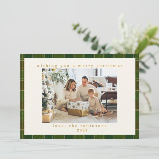 Rood Groen Gingham Plaid Aangepaste Foto Kerstmis Feestdagenkaart (Staand voorkant)