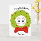 Rood Groen Glitter Bow Kat Kerstmis Verjaardag Kaart (Gele Bloem)