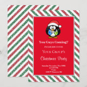 Rood/Groen Glitter Framed Funny Kerstparty Kaart (Voorkant / Achterkant)