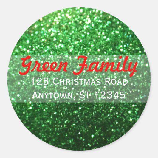Rood & Groen Glitter Kerst retour adreslabel Ronde Sticker (Voorkant)