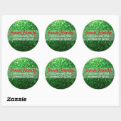 Rood & Groen Glitter Kerst retour adreslabel Ronde Sticker (Vel)