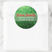 Rood & Groen Glitter Kerst retour adreslabel Ronde Sticker (Tas)