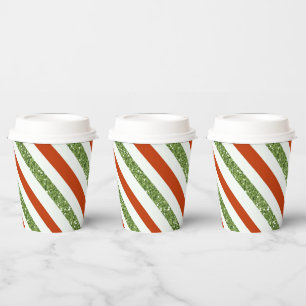 Rood Groen Glitter Witte Strepen Feestdagen Kerstm Papieren Bekers
