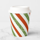 Rood Groen Glitter Witte Strepen Vakantie Kerstmis Papieren Bekers (Voorkant)