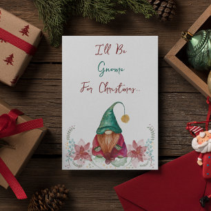 Rood Groen Gnome Hulst Bes Poinsettia aquarel Kaart