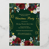 Rood Groen Goud Bloemen Werveltje Kerstfeest Folie Uitnodiging (Voorkant)