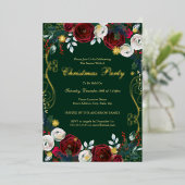 Rood Groen Goud Bloemen Werveltje Kerstfeest Folie Uitnodiging (Staand Voorkant)