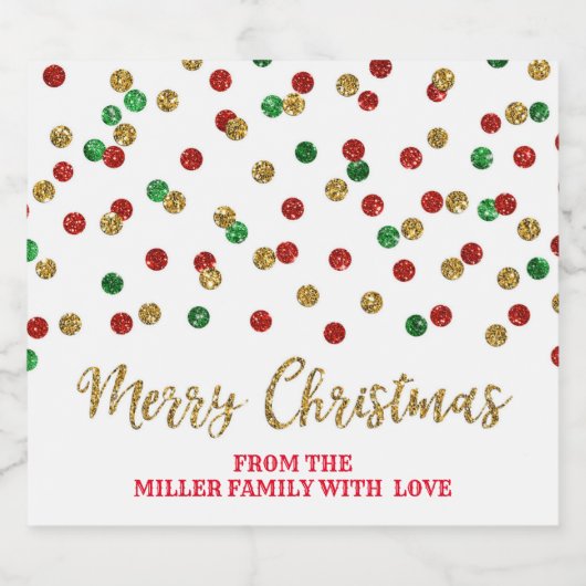 Rood Groen Goud Confetti Vrolijk Kerstmis Douane Sparkling Wijnetiket (Enkel label)