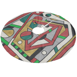 Rood Groen & Goud Geometrisch Abstract Fleece Kerstboom Rok