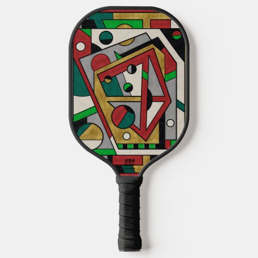 Rood Groen & Goud Geometrisch Abstract Pickleball Paddle (Voorkant)