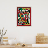 Rood Groen & Goud Geometrisch Abstract Poster (Keuken)