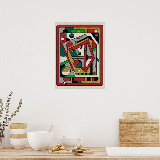 Rood Groen & Goud Geometrisch Abstract Poster (Keuken)