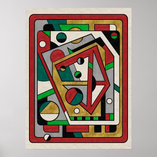 Rood Groen & Goud Geometrisch Abstract Poster (Voorkant)