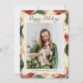 Rood Groen Goud Geplaagd Patroon Kerstmis 1 Foto Feestdagenkaart (Voorkant)