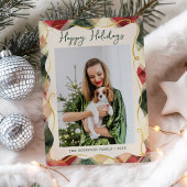 Rood Groen Goud Geplaagd Patroon Kerstmis 1 Foto Feestdagenkaart