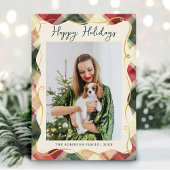 Rood Groen Goud Geplaagd Patroon Kerstmis 1 Foto Feestdagenkaart