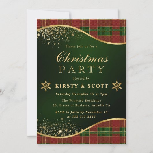 Rood, Groen & Goud Geruit Kerstfeest Kaart (Voorkant)