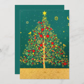 Rood Groen Goud Glitter Kerst Winter Vogel Boom Feestdagenkaart (Voorkant / Achterkant)