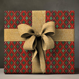 Rood Groen Goud Harlekijn Kerst Geometrisch Cadeaupapier