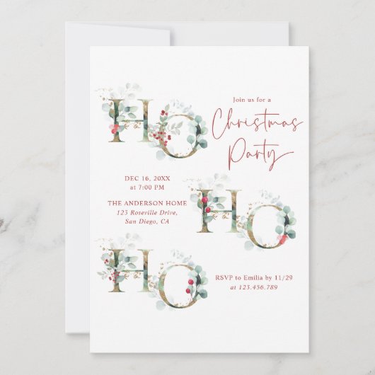 Rood Groen Goud Ho Ho Ho Kerstmis Party Uitnodigin Feestdagenkaart (Voorkant)