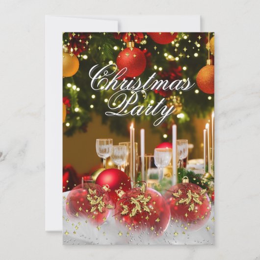 Rood Groen Goud Holly Baubles Kerstfeest Kaart (Voorkant)