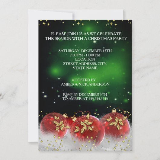 Rood Groen Goud Holly Baubles Kerstfeest Kaart (Achterkant)