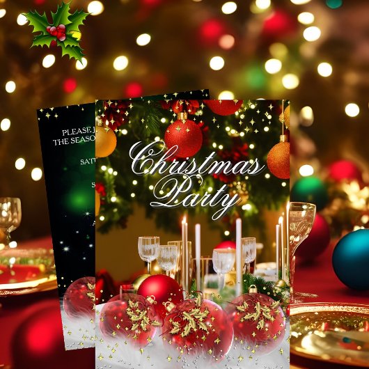 Rood Groen Goud Holly Baubles Kerstfeest Kaart